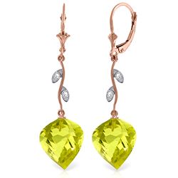 ALARRI 21.52 Carat 14K Solid Rose Gold Diamond Spiral Lemon Quartz Earrings