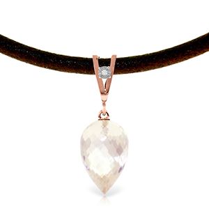 ALARRI 12.26 CTW 14K Solid Rose Gold Leather Necklace Diamond White Topaz