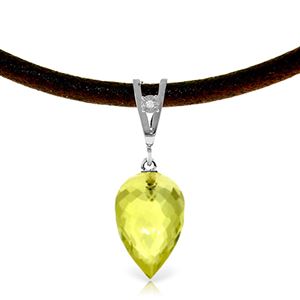 ALARRI 9.01 Carat 14K Solid White Gold Leather Necklace Diamond Lemon Quartz