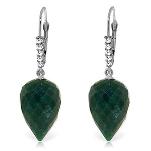 ALARRI 25.95 CTW 14K Solid White Gold Drop Briolette Emerald Diamond Earrings