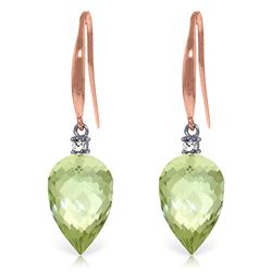 ALARRI 19.1 CTW 14K Solid Rose Gold Fish Hook Earrings Diamond Green Amethyst