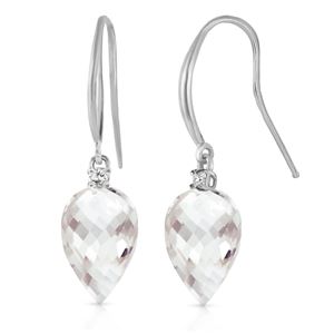 ALARRI 24.6 CTW 14K Solid White Gold Fish Hook Earrings Diamond White Topaz