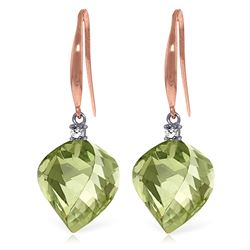 ALARRI 26.1 CTW 14K Solid Rose Gold Fish Hook Earrings Diamond Green Amethyst