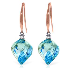 ALARRI 27.9 Carat 14K Solid Rose Gold Fish Hook Earrings Diamond Blue Topaz