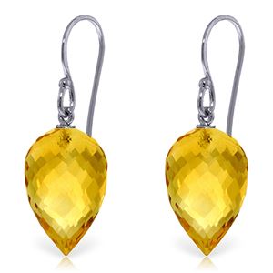 ALARRI 19 Carat 14K Solid White Gold Fish Hook Earrings Natural Briolette Citrine