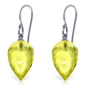 ALARRI 18 CTW 14K Solid White Gold Fish Hook Earrings Briolette Lemon Quartz