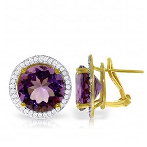 ALARRI 12.4 Carat 14K Solid Gold French Clips Earrings Diamond Amethyst