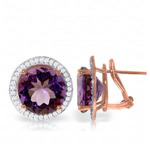 ALARRI 12.4 CTW 14K Solid Rose Gold French Clips Earrings Diamond Amethyst