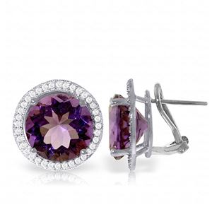 ALARRI 12.4 CTW 14K Solid White Gold French Clips Earrings Diamond Amethyst