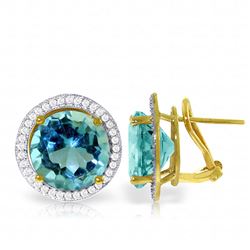 ALARRI 16 CTW 14K Solid Gold French Clips Earrings Diamond Blue Topaz