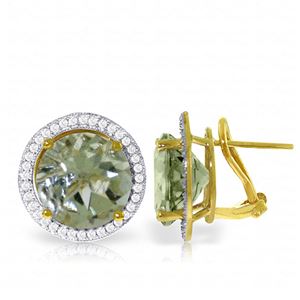 ALARRI 10.4 CTW 14K Solid Gold French Clips Earrings Diamond Green Amethyst