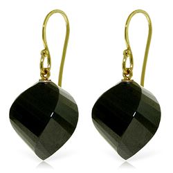 ALARRI 14K. Yellow Gold FISH HOOK EARRINGS WITH NATURAL BLACK SPINEL