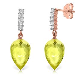 ALARRI 18.15 CTW 14K Solid Rose Gold Earrings Diamond Lemon Quartz