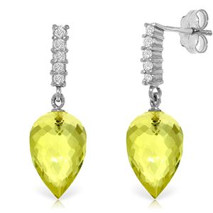 ALARRI 18.15 CTW 14K Solid White Gold Earrings Diamond Lemon Quartz