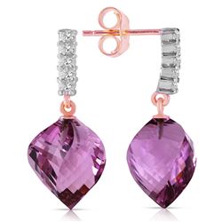 ALARRI 21.65 Carat 14K Solid Rose Gold Diamond Spiral Amethyst Earrings