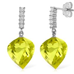 ALARRI 21.65 Carat 14K Solid White Gold Pulsing Joy Lemon Quartz Diamond Earrings