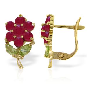 ALARRI 2.12 Carat 14K Solid Gold Fleur Ruby Peridot Clip Earrings