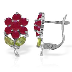 ALARRI 2.12 Carat 14K Solid White Gold Rise To Stand Ruby Peridot Earrings