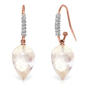 ALARRI 24.68 Carat 14K Solid Rose Gold Diamond White Topaz Hook Earrings