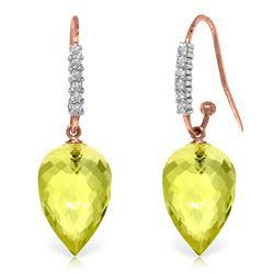 ALARRI 18.18 Carat 14K Solid Rose Gold Diamond Lemon Quartz Hook Earrings