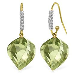 ALARRI 26.18 CTW 14K Solid Gold Fish Hook Earrings Diamond Green Amethyst