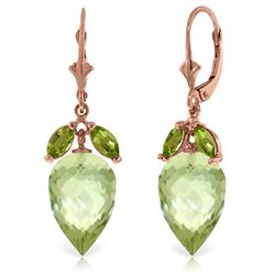 ALARRI 20 Carat 14K Solid Rose Gold Earrings Peridot Briolette Green Amethyst