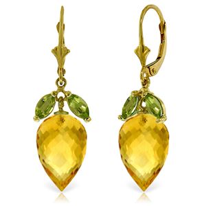 ALARRI 20 Carat 14K Solid Gold Earrings Peridot Briolette Citrine