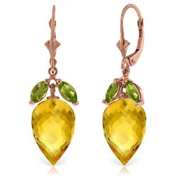 ALARRI 20 Carat 14K Solid Rose Gold Earrings Peridot Briolette Citrine