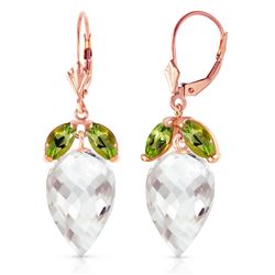 ALARRI 25.5 CTW 14K Solid Rose Gold Earrings Peridot Briolette White Topaz