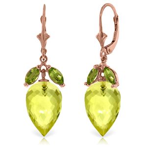 ALARRI 19 CTW 14K Solid Rose Gold Earrings Peridot Briolette Lemon Quartz