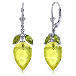 ALARRI 19 Carat 14K Solid White Gold Earrings Peridot Briolette Lemon Quartz