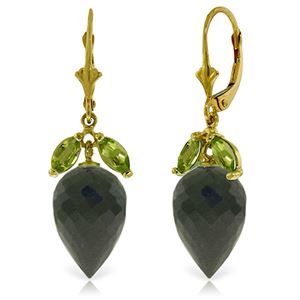 ALARRI 25.5 Carat 14K Solid Gold Earrings Peridot Briolette Black Spinel