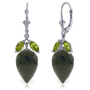 ALARRI 25.5 CTW 14K Solid White Gold Earrings Peridot Briolette Black Spinel