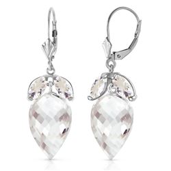 ALARRI 25.5 CTW 14K Solid White Gold Earrings Pointy Briolette White Topaz