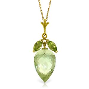 ALARRI 10 Carat 14K Solid Gold Necklace Peridot Briolette Green Amethyst