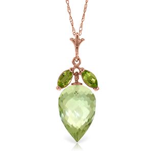 ALARRI 10 Carat 14K Solid Rose Gold Necklace Peridot Briolette Green Amethyst