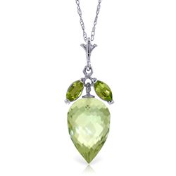 ALARRI 10 Carat 14K Solid White Gold Necklace Peridot Briolette Green Amethyst