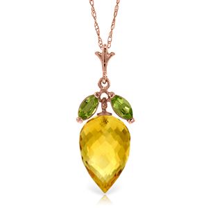 ALARRI 10 Carat 14K Solid Rose Gold Necklace Peridot Pointy Briolette Citrine