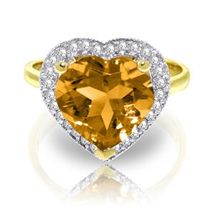 ALARRI 3.24 Carat 14K Solid Gold Ring Diamond Heart Citrine