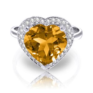 ALARRI 3.24 Carat 14K Solid White Gold Ring Diamond Heart Citrine