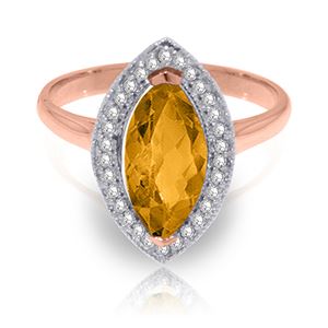 ALARRI 1.8 CTW 14K Solid Rose Gold Ring Diamond Marquis Citrine