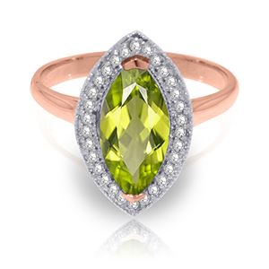 ALARRI 2.15 Carat 14K Solid Rose Gold Ring Diamond Marquis Peridot