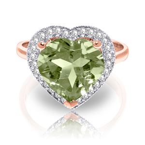ALARRI 3.24 CTW 14K Solid Rose Gold Ring Diamond Heart Green Amethyst
