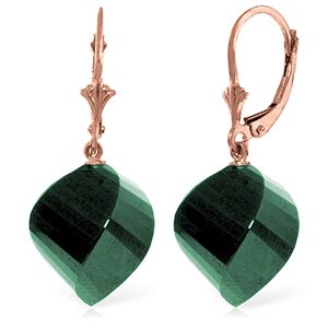 ALARRI 14K Solid Rose Gold Leverback Earrings Twisted Briolette Emeralds