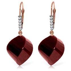 ALARRI 30.65 Carat 14K Solid Rose Gold Leverback Earrings Diamond Briolette Ruby