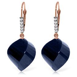 ALARRI 30.65 CTW 14K Solid Rose Gold Leverback Earrings Diamond Briolette Sapphire