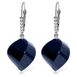 ALARRI 30.65 CTW 14K Solid White Gold Leverback Earrings Diamond Briolette Sapphire