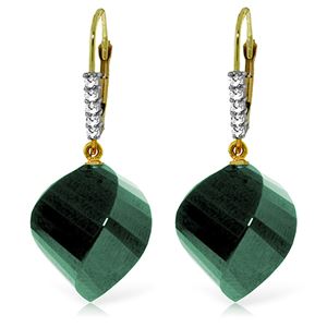 ALARRI 14K Solid Gold Leverback Earrings Diamonds & Briolette Emeralds