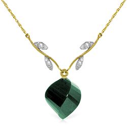 ALARRI 14K Solid Gold Necklace Diamonds & Twisted Briolette Emerald