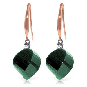 ALARRI 14K Solid Rose Gold Fish Hook Earrings w/ Diamonds & Emeralds